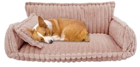 Fyssnn Lit orthopédique pour chien et canapé pour animaux de compagnie, lavable, avec appui-tête et dessous antidérapant, pour chiens et chats de grande et moyenne taille, 100 x 67 x 40 cm, rose