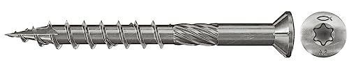 fischer Viti per terrazze, 5,0 x 80, a testa svasata, filettatura parziale, in acciaio inox A2, attacco Torx, per viti di rivestimenti per terrazze su sottostrutture in legno, 100 pezzi