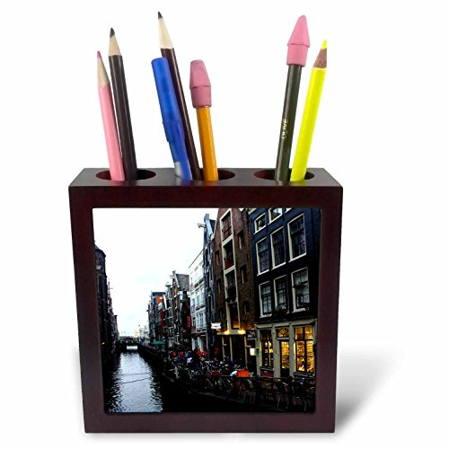 3Drose Ph_38330_1 People Getting Ready to Enjoy Dinner on One of The Many Canals That Amsterdam Has to Offer Tile Pen Holder, 5-Inch