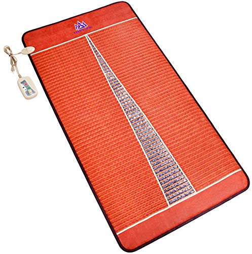 Far Infrared Amethyst Mat Single (75”L x 39 W) - Negative Ion - FIR Heat Therapy - Jewelry Grade Natural Amethyst Gems - Original Manufacturer - High End Hot Stone Heating Pad - Reddish Brown