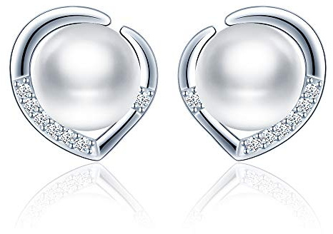 MicLee- Pendientes de Perlas Agua Dulce para Mujer Pendiente de Botón de Plata de Ley 925 Pendiente de Corazón Joyería Regalo del día de Madre con Caja de Regalo
