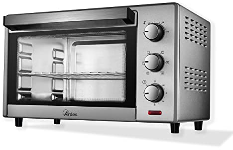 ARDES - AR6226S Elektrischer Umluft-Kleinbackofen 25 Liter Fassungsvermögen mit Innenbeleuchtung 6 Garfunktionen Timer Doppelverglasung mit Zubehör Modell Magnus, Silber