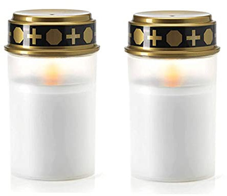 Lanterne Funeraire LED, Lanterne Funéraire Solaire pour Cimetière avec Effet de Flammes, Etanche Lumières Décoratives pour Prière Sacrificielle Rituelle de Cimetière 2Pièces (blanc,sans enjeux)