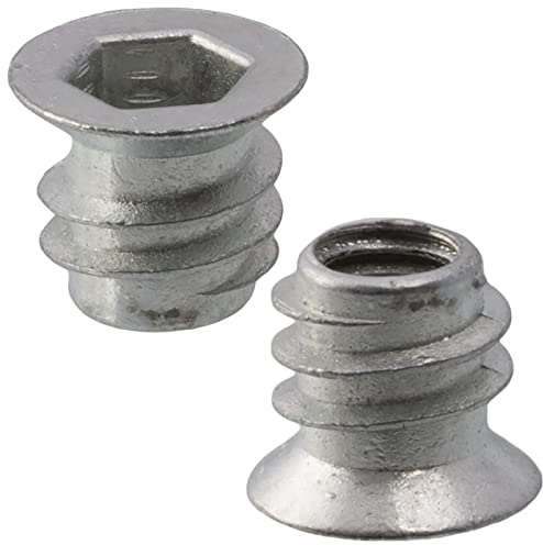 AERZETIX - C65789 - Set med 50 M6x8mm ihåliga insättningsmötter - längd 10mm - skruvlock för sexkantiga fotavtryck - beslag för möbelmontering - bekvämt skåp - i stål