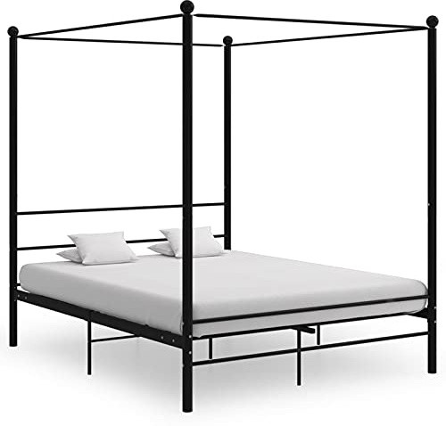 SECOLI Letto a Baldacchino Matrimoniale, Struttura Letto in Ferro Battuto 160x200 cm Nero