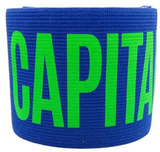 Bandeau de capitaine de football adulte professionnel bandeau capitaine de football élastique réglable avec sangle de bras pour adultes sport football rugby équipe (bleu imprimé vert fluo)