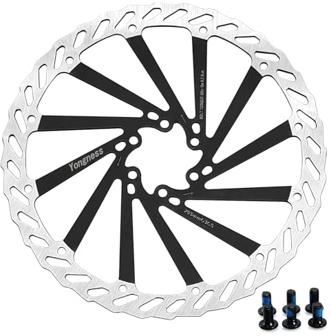 Yongness Fahrradbremsscheibenrotor 160 mm/180 mm/203 mm, Edelstahl-Fahrradbremsscheibe mit 6 Schrauben, geeignet für die meisten Fahrräder, Rennrad, Mountainbike, BMX, MTB (Schwarz, 203mm)