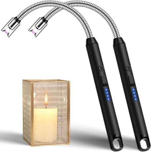 LcFun 2 Pack Candle Lighter Windproof USB C Rechargeable Electric Lighters with 360° Flexible Neck & Safety Lock, Windproof Flameless Lighters Long Stem Matches for Candle, Grill, BBQ, Gas Stoves