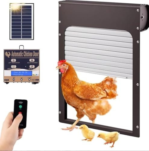 Automatische Hühnerklappe, Towwoo 2024 Neue Elektrische Hühnerklappe Solar aus Edelstahl mit Timer und Fernbedienung, Lichtsensor, LCD-Display, Hühnerstallluke für Geflügelzaun