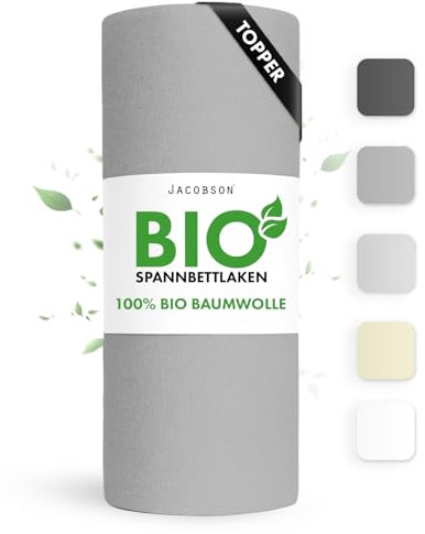 Jacobson Bio Spannbettlaken Topper 120x200cm Baumwolle Spannbettlaken, GOTS zertifiziertes Bettlaken, 160g/m² Jersey Spannbetttuch (Topper 120x200, Grau)