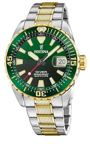 Festina Montre Homme Analogique en Acier Inoxydable 316L Multicolore - Mouvement Quartz - Calendrier - Verre Saphir Haute Résistance - Étanche 20 ATM F20706/2 The Originals