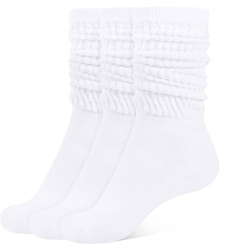CLOSEMATE Calzettoni Donna 3 Paia Calze Lunghe di Cotone Pettinato Calze al Ginocchio Calze Gambaletto Calzini Lunghi Morbido Elasticizzati Taglia Unica 35-38 39-42 Bianche