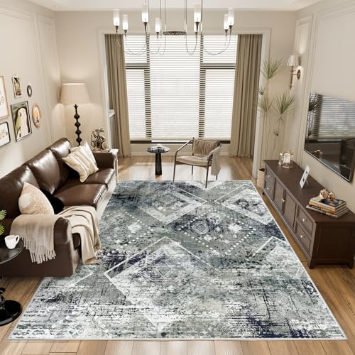 Vamcheer Tappeto Salotto Moderno Astratto, 160×230 cm Tappeto a Pelo Corto Super Morbido, Spugna Addensata, Antiscivolo, Ideale per Soggiorno e Camera da Letto, Blu Verde
