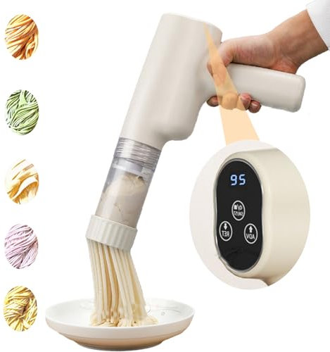 Máquina de Pasta Eléctrica de Mano, Máquina para Hacer Pasta Automática Portátil con 7 Accesorios para Espaguetis Multifuncional Máquinas para Pasta Fresca pare Fettuccine Salchichas Caseras