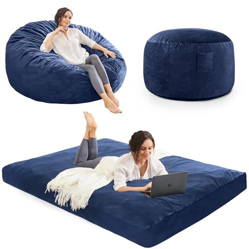 ILPEOD Bean Bag Chairs for Teens - Bean Bag Chair Convertible Bean Bag Bed - Small Beanbag Chair with Micro Fiber Cover/Furniture Foam Filler - Floor Couch Sofa in Bedroom Dorm Room - Youth Navy Blue