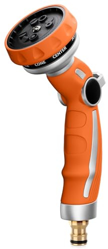 RESTMO Hose Pipe Spray Gun Metal Garden Hose Spray Gun Orange | Heavy Duty Jet Nozzle Sprayer, with Thumb Flow Control, Ideal for Lawn & Plant Watering, Car & Pet Washing, Orange