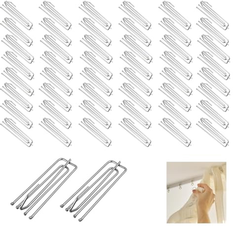 QYDMIN 50 ganci per tende in metallo, ganci per tende in acciaio inox, 4 denti per tende e anelli per tende