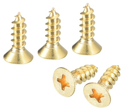 QUARKZMAN 20 Stück Holzschrauben M4×12 mm Kreuzkopf Senkkopfschrauben Farbe Messing Selbstschneidende Schrauben mit Senkkopf Senkkopfschrauben für Bürogeräte Holzmöbel Holzarbeit DIY