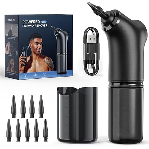 Grixz Ohrenschmalz Entferner, Ohrenreiniger Elektrischer Ohrendusche, 4 Druckmodi IPX7 Wasserdicht Wiederaufladbar, 10 Düsen Ohr Reinigung für Erwachsene Kinder