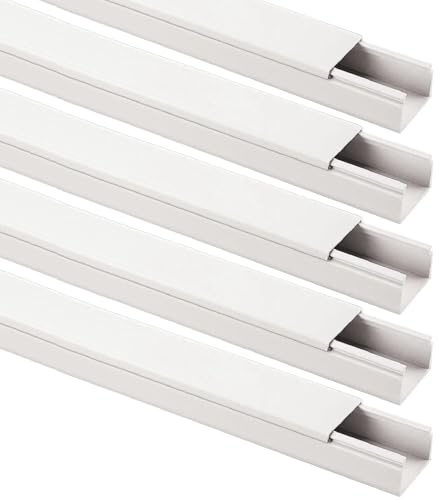 10 metri Canalina passacavi 20x10mm, 5 barre da 2 mt, autoadesiva, bianco, mini canala, minicanalina, condotto passacavi, plastica, per cavi, fili elettrici, fissaggio a parete, coperchio frontale