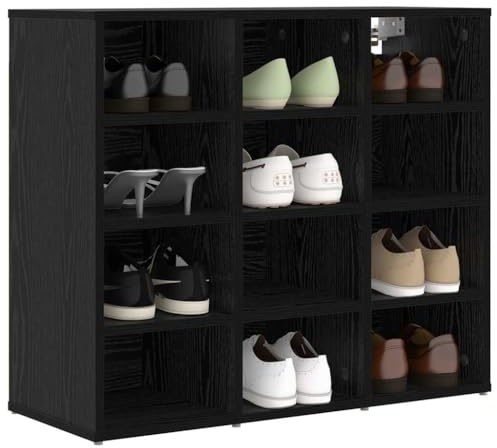 vidaXL Mobile per Scarpe con Lo scaffale Rovere Nero 77,5 x 30 x 67 cm, Ampio Stoccaggio in Corridoio, Moderno Armadietto per Scarpe Rettangolare, Organizzatore Funzionale per Interni, Soluzione Salv