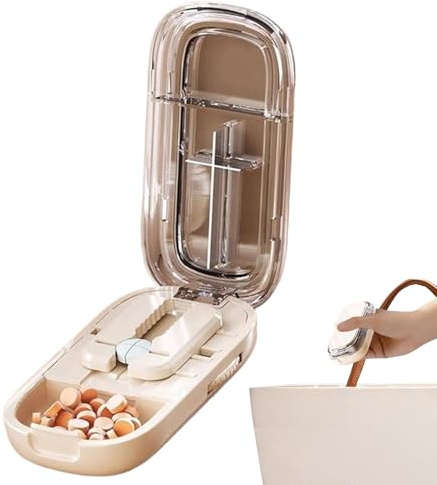Liten Tablettdelare Bärbar Medicindelare Med Förvaring | Medicinförvaring för Halverings- och Kvartskross på Resor, , Vårdpersonal, Camping, Äldre och Barn