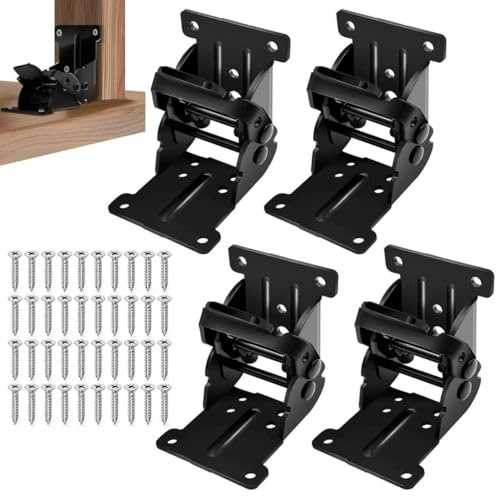 Cerniera Ribaltabile con Blocco 4 Pezzi, Cerniere Ribaltabili Ferramenta Ribaltabile Tavolo Cerniere Ribaltabili a 90 Gradi con 48 Viti per Letto, Tavolo, Porta a Soffietto