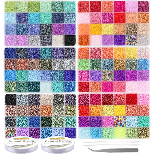EuTengHao Cuentas de cristal para manualidades, de varios tamaños, para la fabricación de joyas, con agujas para ensartar y cordones elásticos (144 colores, 2 mm, 3 mm y 4 mm)