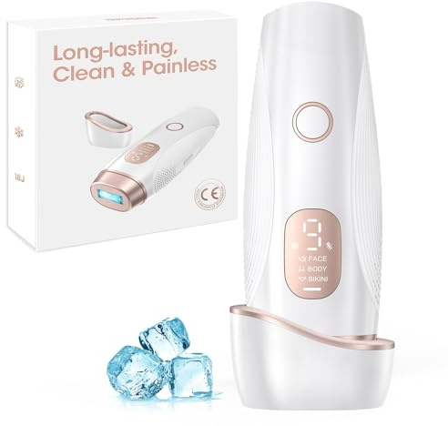 IPL Laser Hair Removal Device for Women and Men, Ice Cooling Painless Laser Hair Remover for Bikini Line, Face, Body, Unlimited Flash, 9 Levels, 3 Modes, Salon Quality Result at Home