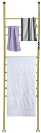 Zoobotanica Scaldasalviette elettrico, scaletta per asciugamani indipendente con timer 1-24H, 45-70°C, 180 W, scalda asciugamani, 9 travi trasversali (oro)