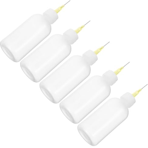 MINAOLULUS Botellas Exprimibles para Cerámica 50cc, Set de 5 Unidades, Plástico con Punta Fina de Aguja para Esmaltes, Aplicador Preciso para Manualidades y Arte en Cerámica