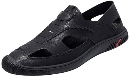 Sandaler, herr, läder, stängda, barfotasandaler, ihåliga lädersandaler, slip-on, tofflor, lätta sommarskor, andas, utomhussandaler, bekväma semester, strandsandaler, halkfria fritidssandaler