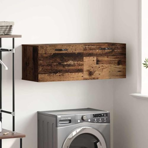 Augerlite Armoire murale en bois vieilli - 100 x 36,5 x 35 cm - Avec 2 étagères - Armoire polyvalente murale pour outils, dossiers et ménage, idéale pour le salon, le bureau et la cave