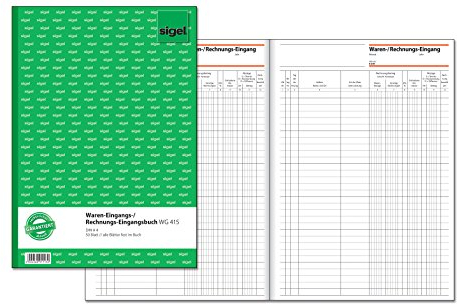 SIGEL WG415 Waren- / Rechnungs-Eingangsbuch, alle Blätter fest im Buch, A4, 50 Blatt, aus nachhaltigem Papier