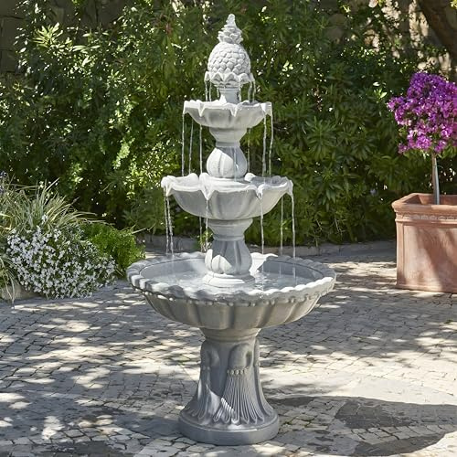 Primrose 150cm Antique Regal Stone Effect 3 Tier Classic Water Feature Fountain Outdoor Cascade in Grey
