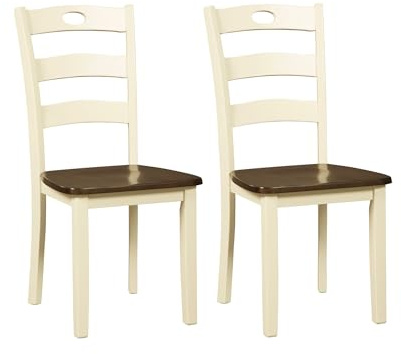 Signature Design by Ashley Woodanville 18 Cottage Ladderback Dining Chair, 2 Count, Cream & Brown