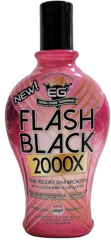 European Gold Flash Black 2000X Indoor Tanning Lotion with Advanced Time-Release DHA Bronzers, Skin Conditioning Complex, and Ultra-Dark Color Enhancers – 12 oz Bottle