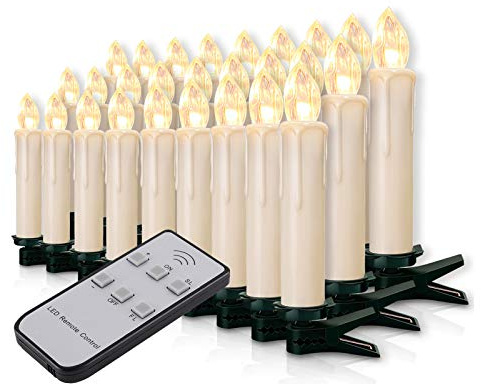 Miafamily, set di candele natalizie con 20 o 60 LED, senza fili, per albero di Natale, con telecomando, Custodia bianca latte., 30 pezzi