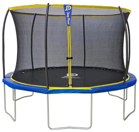 Trampoline Exterieur Enfant Jump Power avec Filet de Sécurité 183 cm | 100% Sécurité Mondial: Le Connecteur en T Breveté sans Soudure | Trampoline Pas Cher (370 CM)