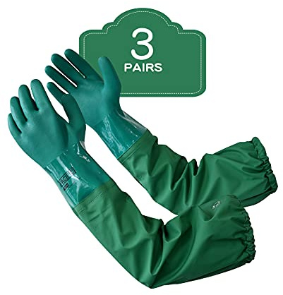 PACIFIC PPE 3 Pairs 26 Rubber Gloves - Chemical Resistant, Extra-long Heavy Duty Waterproof Gloves with Cotton Liner, Anti-skid, Acid-alkali, X Large