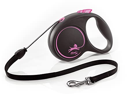 flexi® Black Design M | 5 m retractable cord leash for dogs up to 20 kg | Black/pink | Retractable dog lead | Weight: 200 g | Dimensions: 10.6 x 15.1 cm