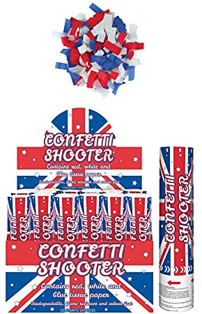 HENBRANDT Union Jack Confetti Cannon with Blue, White and Red Biodegradable Paper 20cm Confetti Shooter for British Party Celebrations