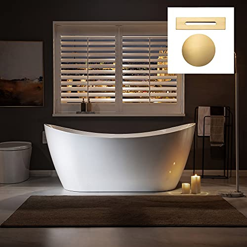WOODBRIDGE 67 Acrylic Freestanding Bathtub Contemporary Soaking White Tub with Brushed Gold Overflow and Drain，B0010-BG