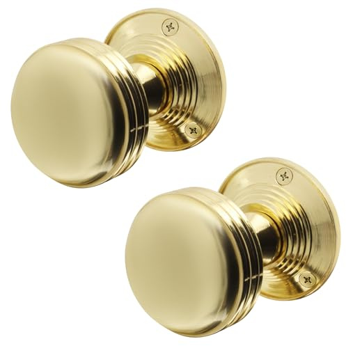 EAI Lined Door Knobs Polished Brass | 1 Pair of Mortice Knobs (55mm) for Internal Doors