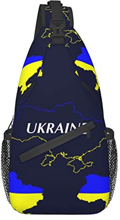 Sling-Rucksack, für Ukraine-Flagge, Karte, Schwarz, Mehrzweck-Umhängetasche, Reise, Wandern, Tagesrucksack, Anti-Diebstahl-Rucksack