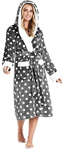 CityComfort Robe de Chambre Femme, Peignoir à Capuche Super Doux en Polaire (Gris Foncé/Blanc, M)