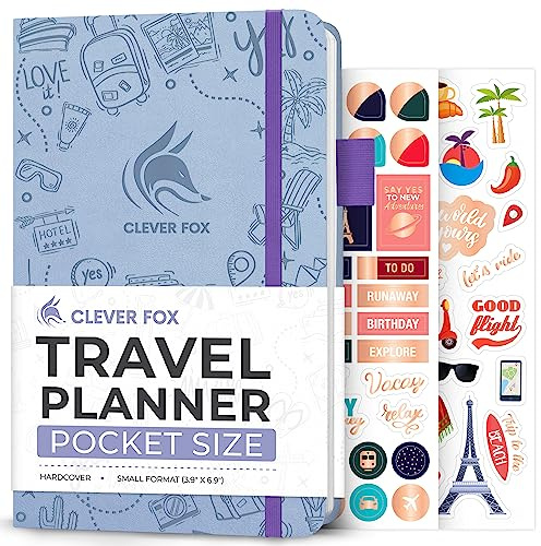 Clever Fox Travel Journal Pocket – Vacation & Road Trip Itinerary Planner Organizer & Traveling Memory Diary – Small Traveler Notebook (Periwinkle)
