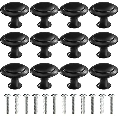 MengH-SHOP Pomolo per Mobile Rotondo Pomelli per Porta Maniglia per Armadietto con Viti per Porte Armadietti Cassetti e Guardaroba Accessori Mobili 30mm Nero 12 Pezzi