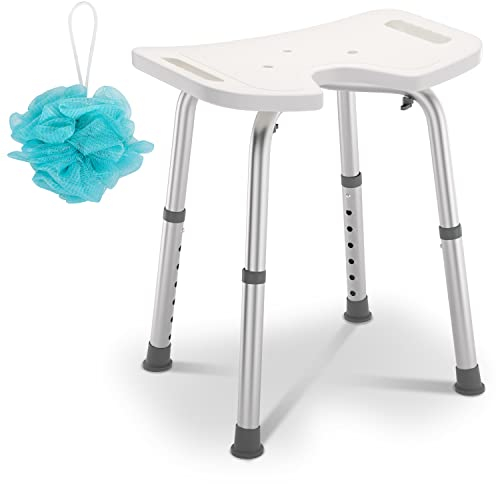 Cecaylie Tabouret de douche pour personnes âgées - Réglable en hauteur - Siège de douche pour salle de bain - Aide à la douche stable - Antidérapant jusqu'à 136 kg Blanc TYPE 4