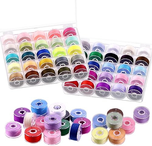 Sweet 50Pcs 50 Colori Set di bobine pre-ferite in poliestere con scatola compatibile, bobine a filo da cucire, compatibili con Brother/Babylock/Janome/Eln